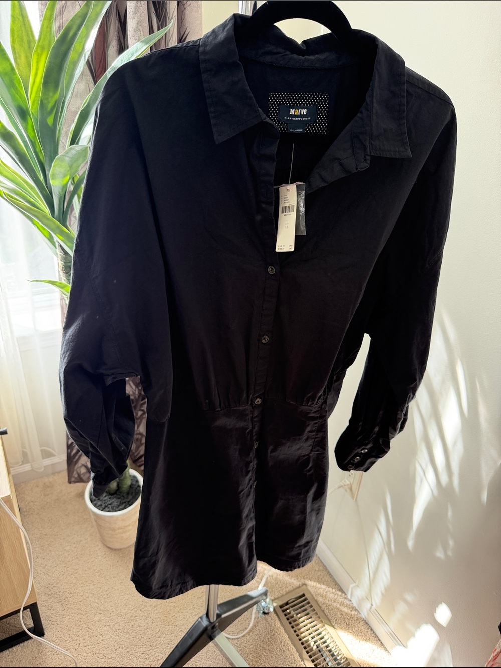 Anthropologie Black Collared Mini Shirt Dress